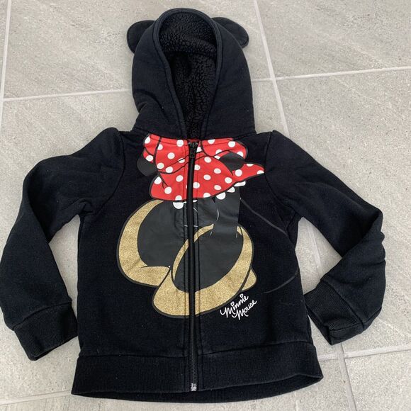 Minnie Mouse Girls Black Zip Up Hoodie Size 5T - Picture 1 of 5